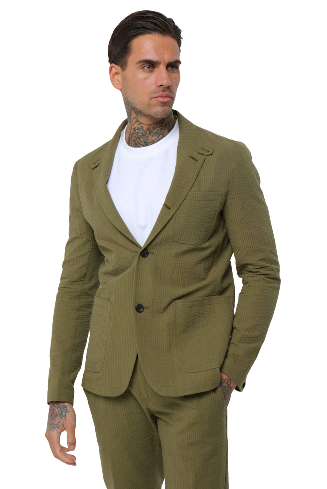 Deakin Cotton Linen Seersucker Blazer in Green RRP £159