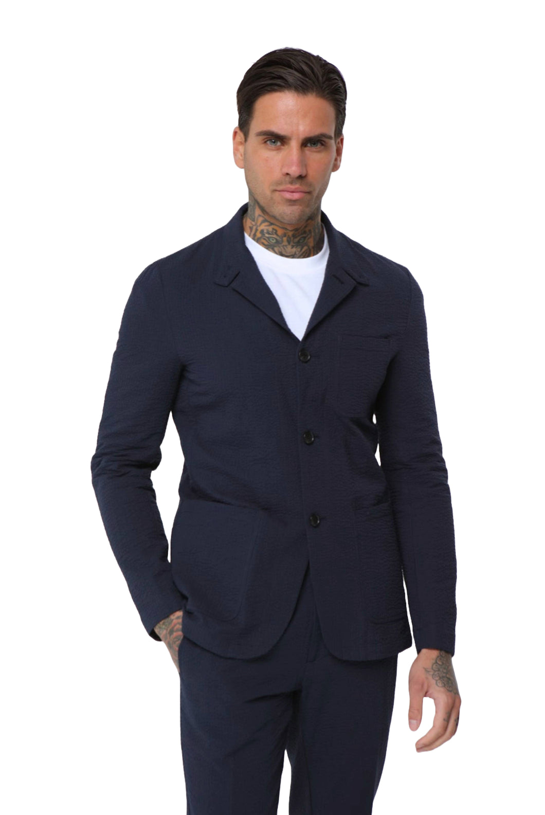 Deakin Cotton Linen Seersucker Blazer in Navy RRP £159