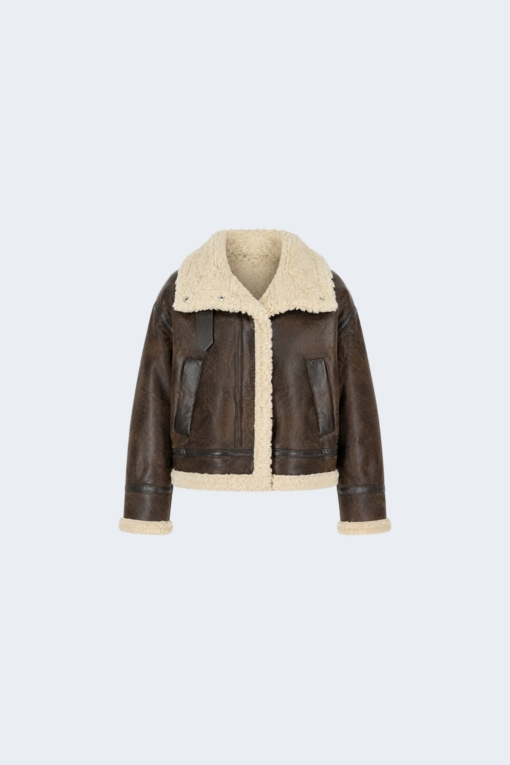 Elle Sydney Cropped Faux-Shearling Aviator Jacket Brown RRP £239