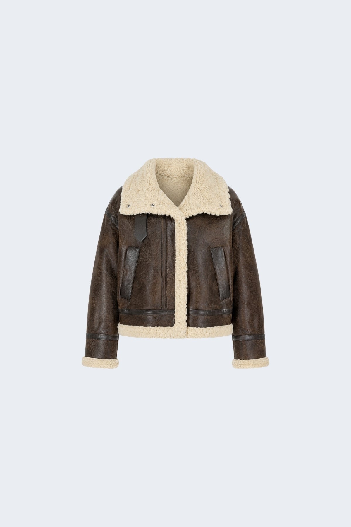 Elle Sydney Cropped Faux-Shearling Aviator Jacket Brown RRP £239