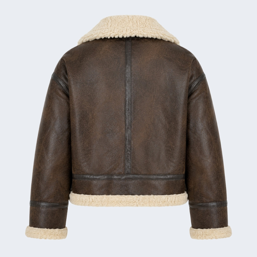 Elle Sydney Cropped Faux-Shearling Aviator Jacket Brown RRP £239