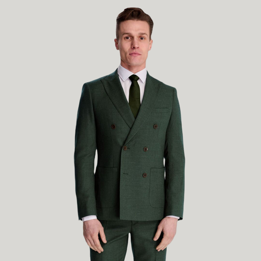 Sandro Linen Look Double Breasted Suit Jacket in Green RRP £129