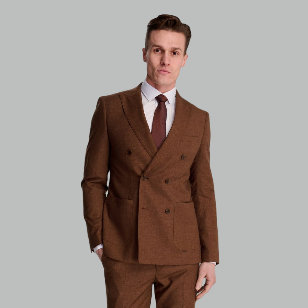 Sandro Linen Look Double Breasted Suit Jacket in Rust RRP £129