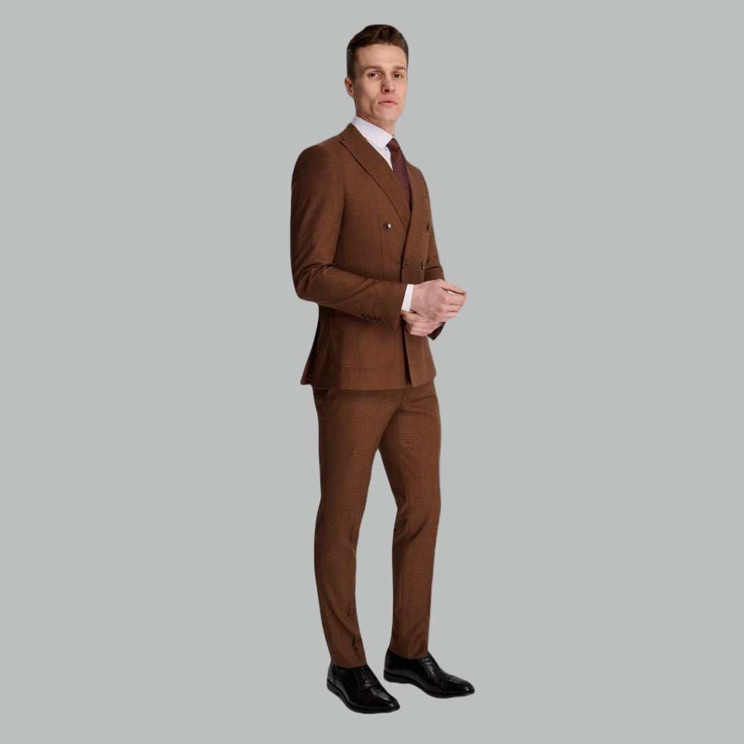 Sandro Linen Look Double Breasted Suit Jacket in Rust RRP £129