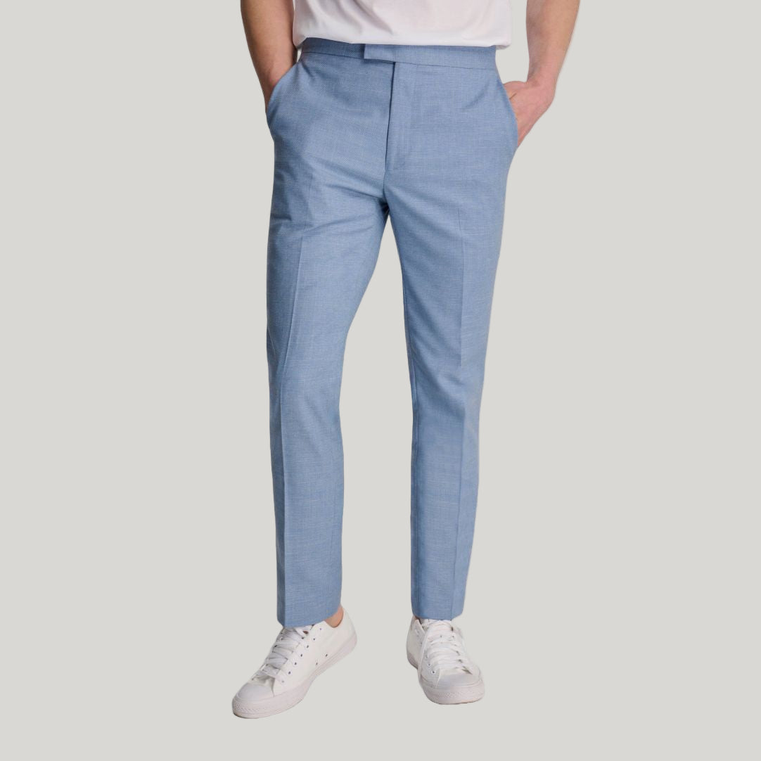 Sandro Slim Fit Linen Look Suit Trousers in Light Blue RRP 69