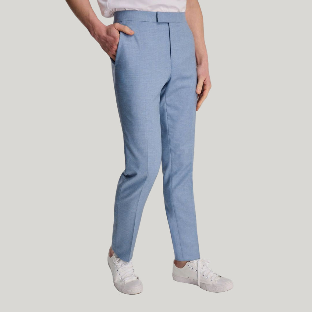 Sandro Slim Fit Linen Look Suit Trousers in Light Blue RRP 69