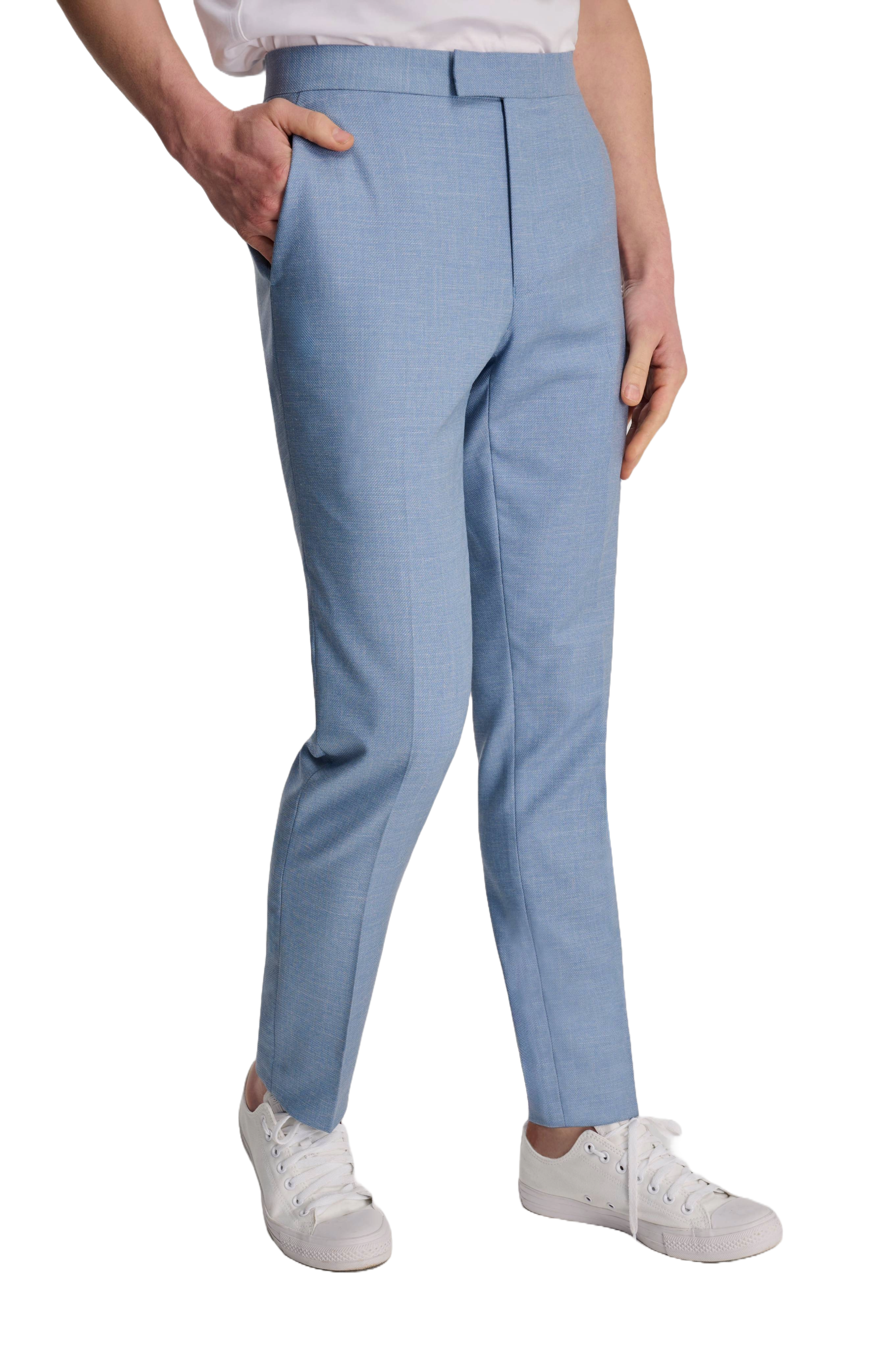 Sandro Slim Fit Linen Look Suit Trousers in Light Blue RRP 69
