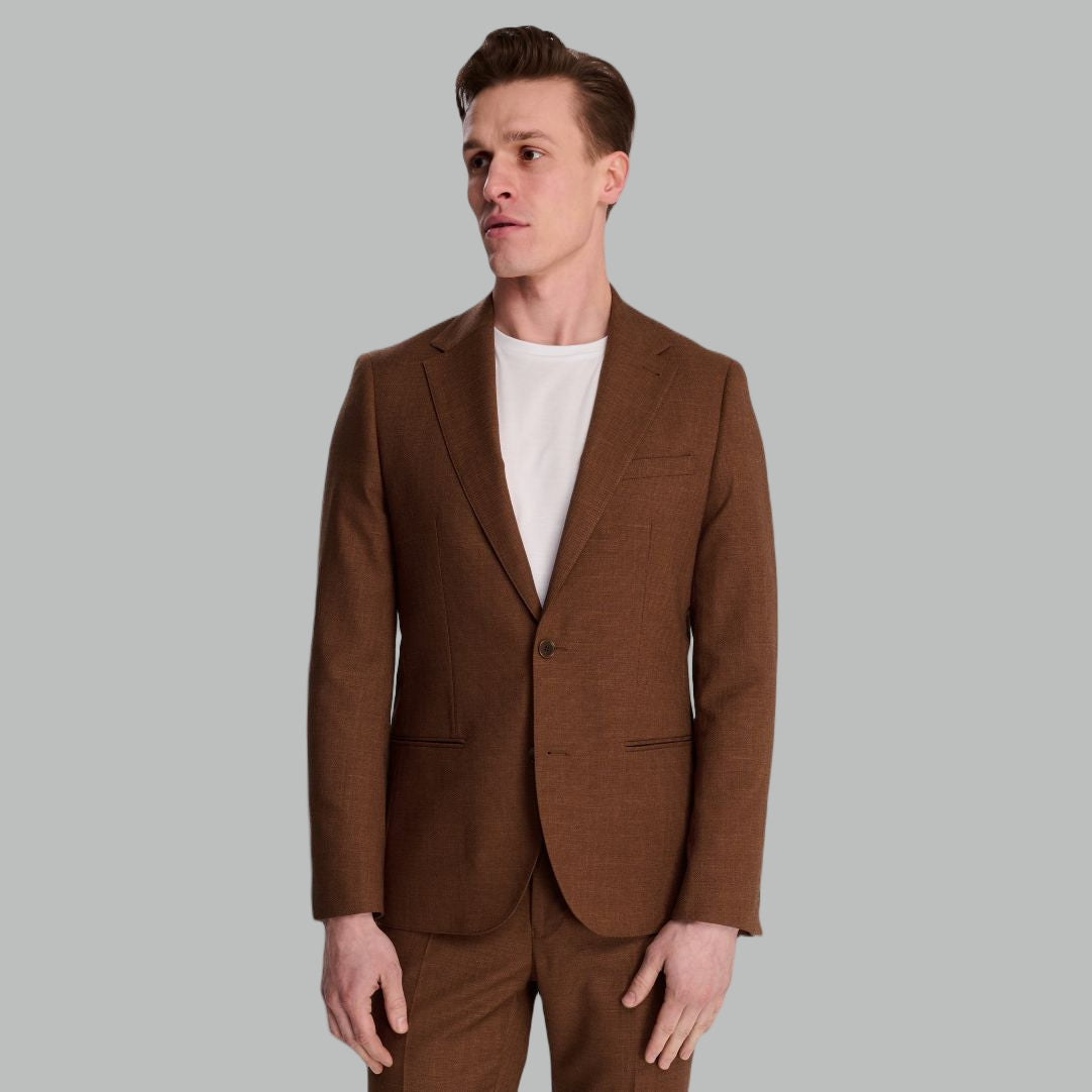 Sandro Slim Fit Linen Look Suit Jacket in Rust RRP £129