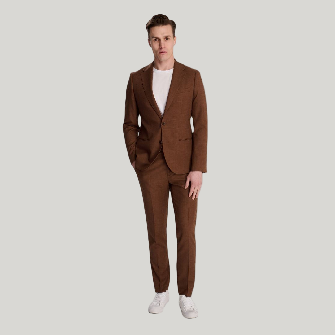 Sandro Slim Fit Linen Look Suit Trousers in Rust RRP £69