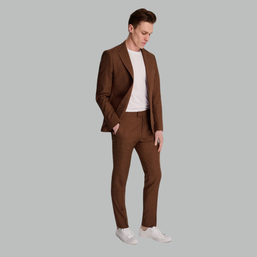 Sandro Slim Fit Linen Look Suit Jacket in Rust RRP £129