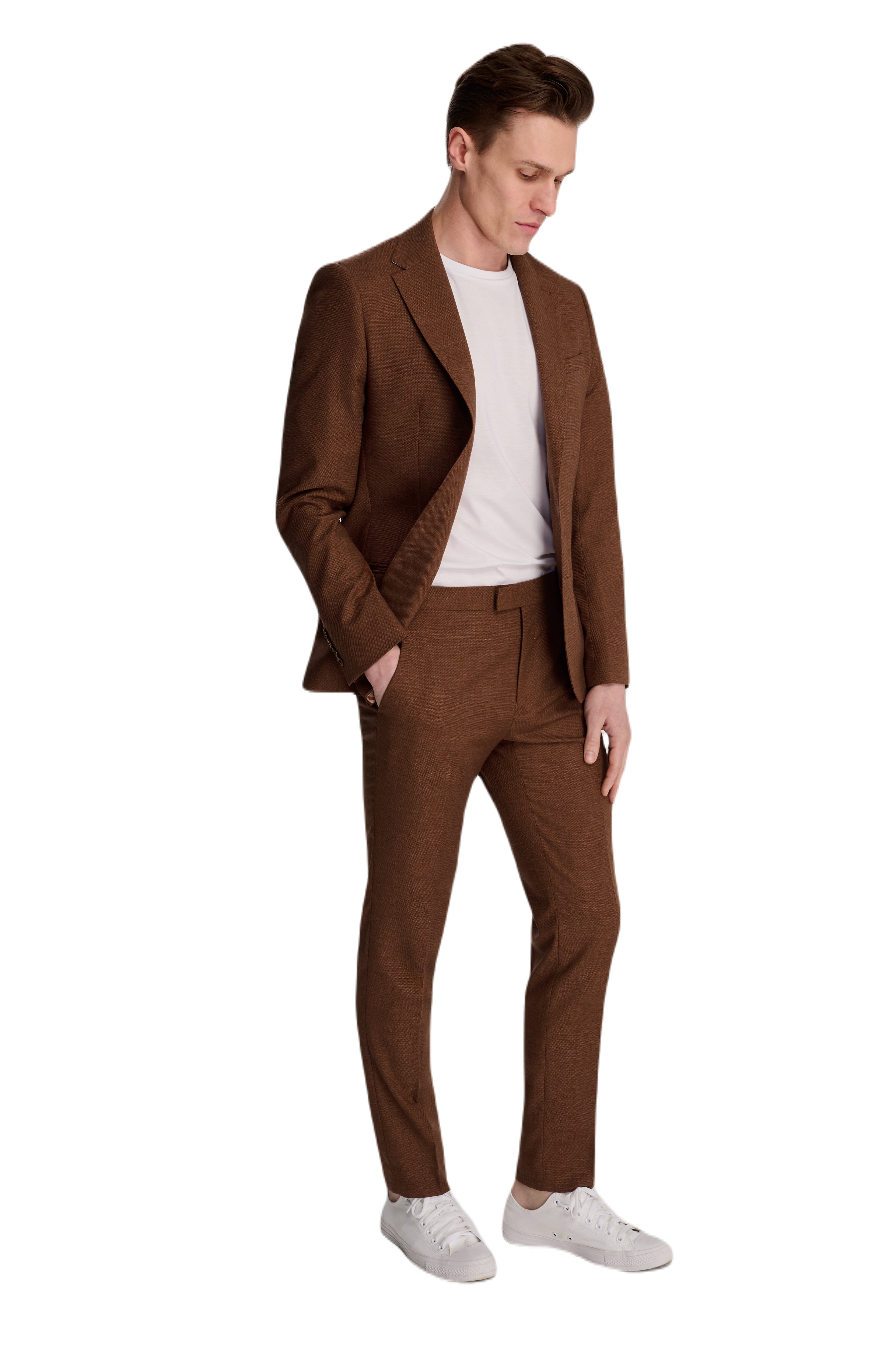 Sandro Slim Fit Linen Look Suit Jacket in Rust RRP £129