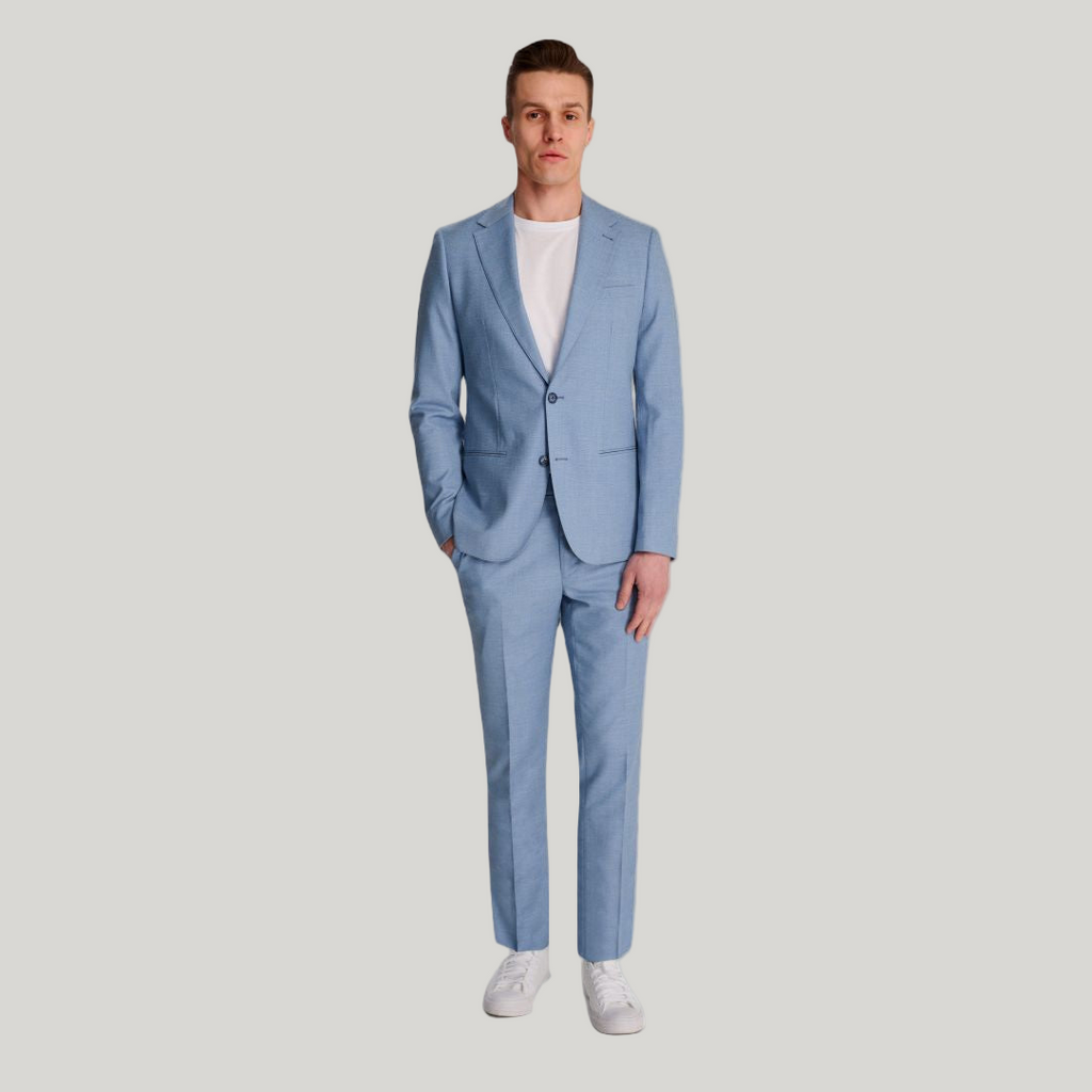 Sandro Slim Fit Linen Look Suit Trousers in Light Blue RRP 69