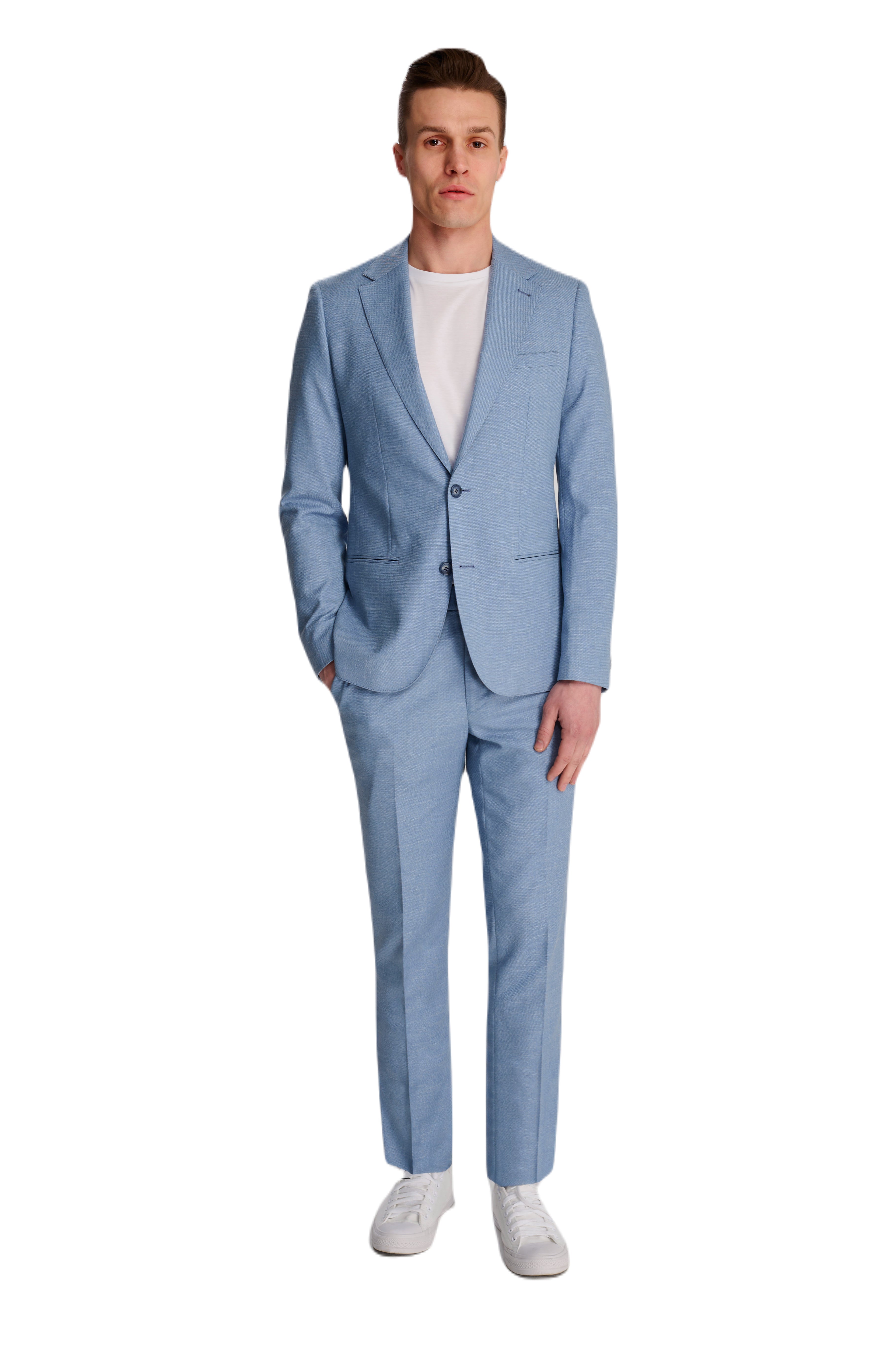 Sandro Slim Fit Linen Look Suit Jacket in Light Blue RRP £129