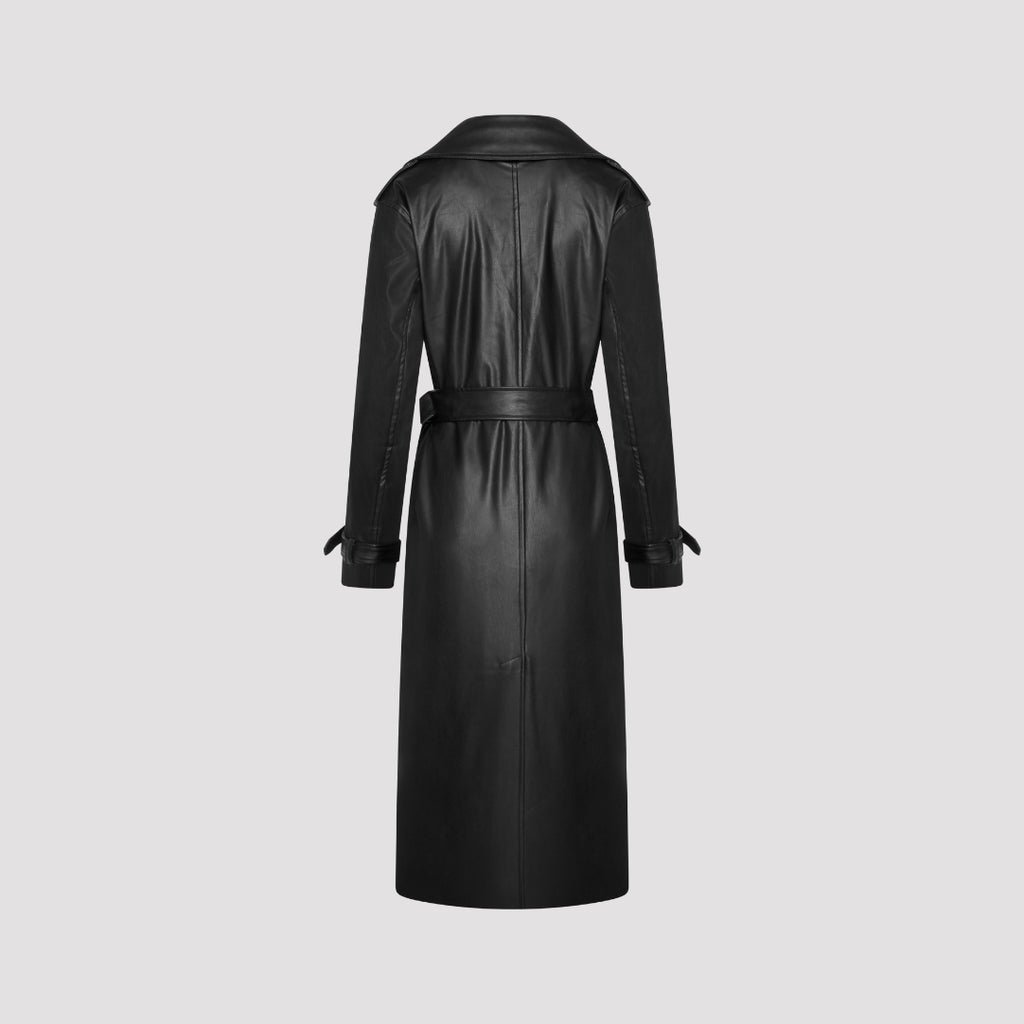 Elle Sophia PU Long Trench Coat in Black RRP £179