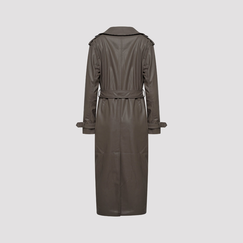 Elle Sophia PU Long Trench Coat in Buff RRP £179
