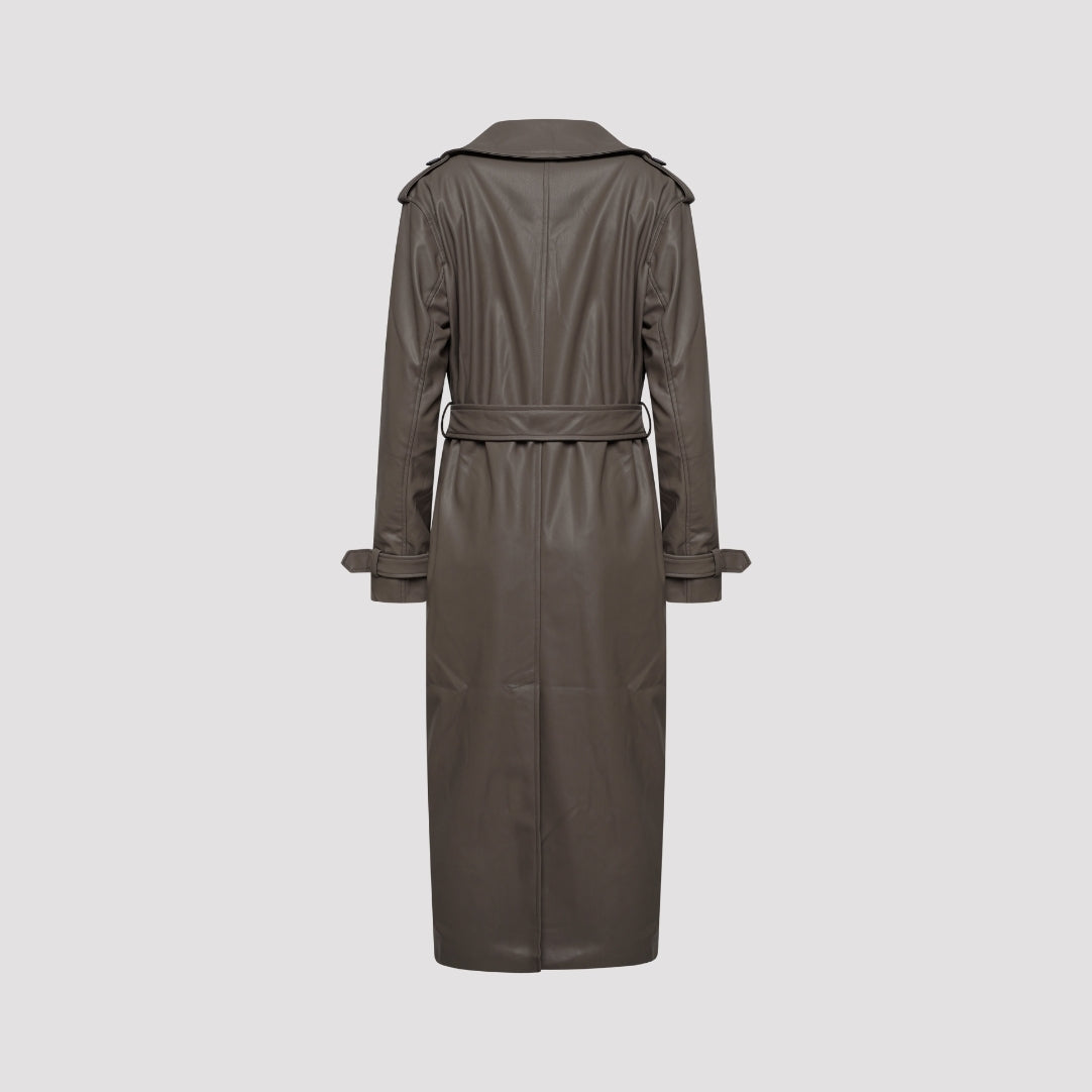 Elle Sophia PU Long Trench Coat in Buff RRP £179
