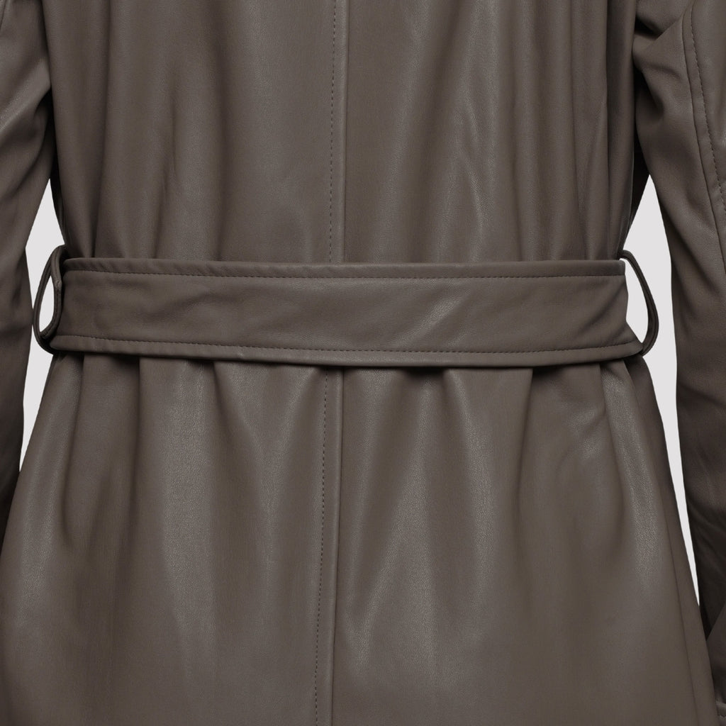 Elle Sophia PU Long Trench Coat in Buff RRP £179