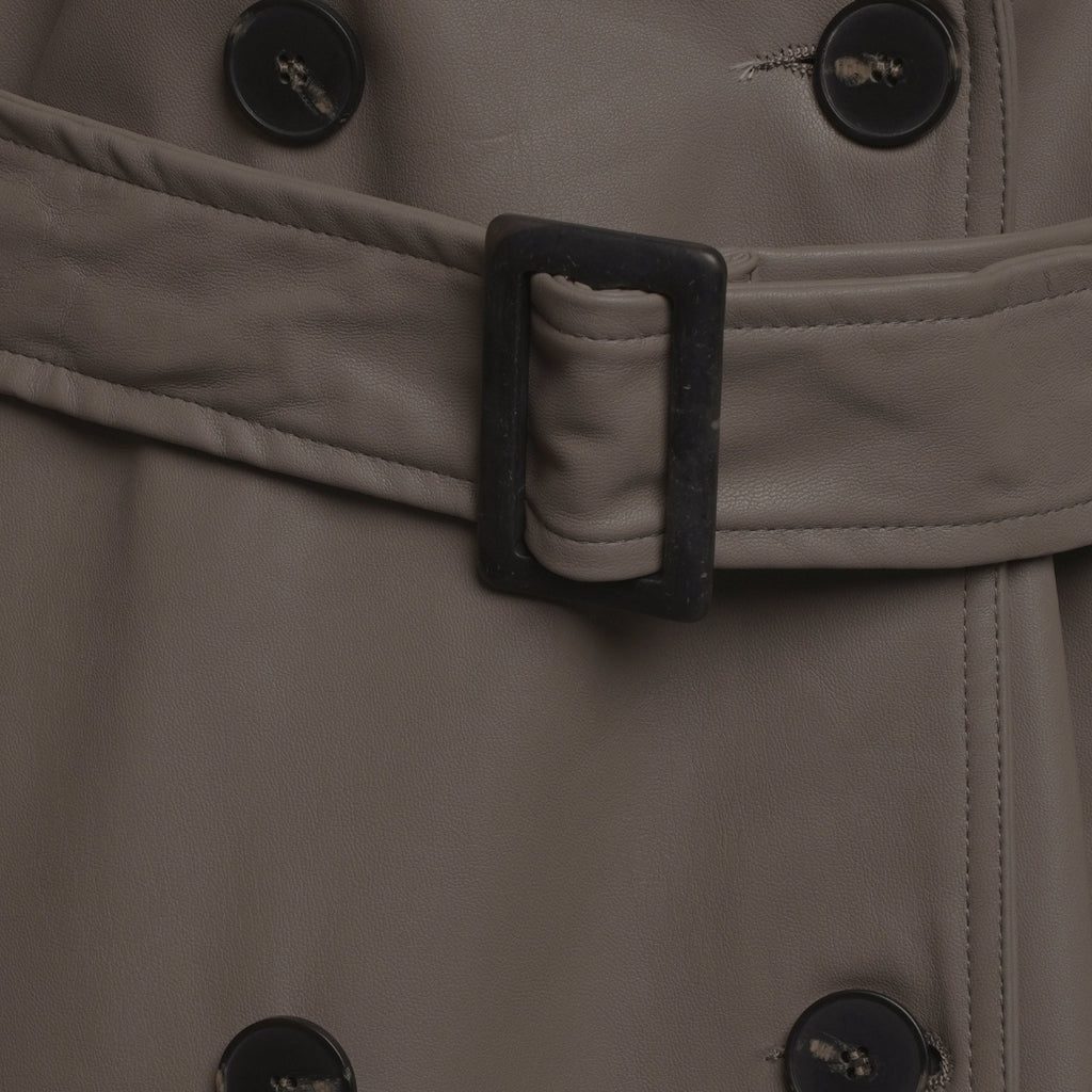 Elle Sophia PU Long Trench Coat in Buff RRP £179