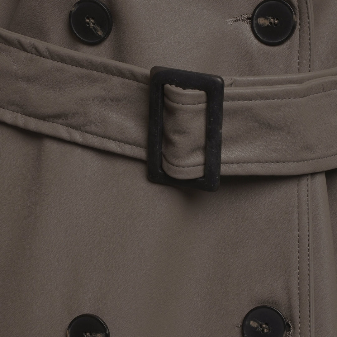 Elle Sophia PU Long Trench Coat in Buff RRP £179