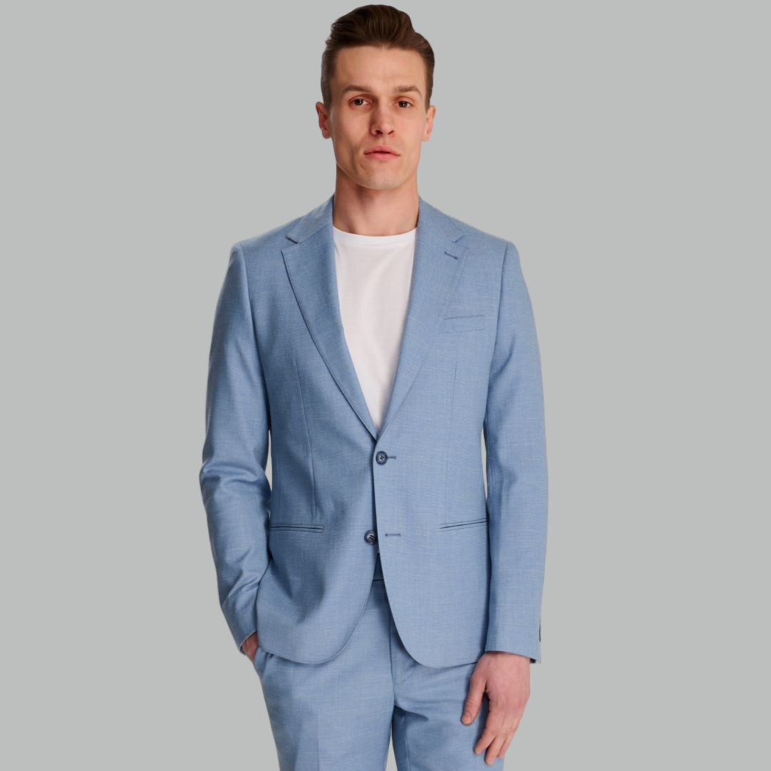 Sandro Slim Fit Linen Look Suit Jacket in Light Blue RRP £129