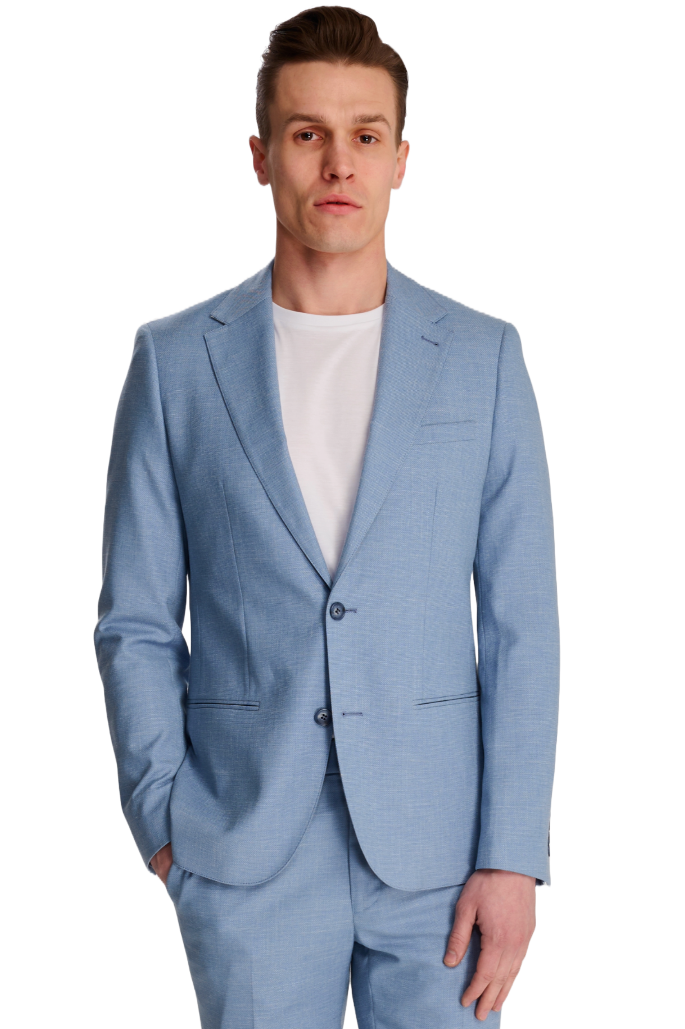 Sandro Slim Fit Linen Look Suit Jacket in Light Blue RRP £129