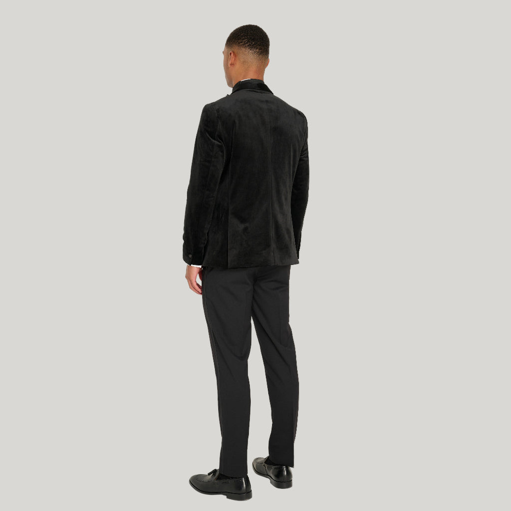 Leo Velvet Tuxedo Dinner Jacket with Shawl Lapel Detail in Black RRP £159