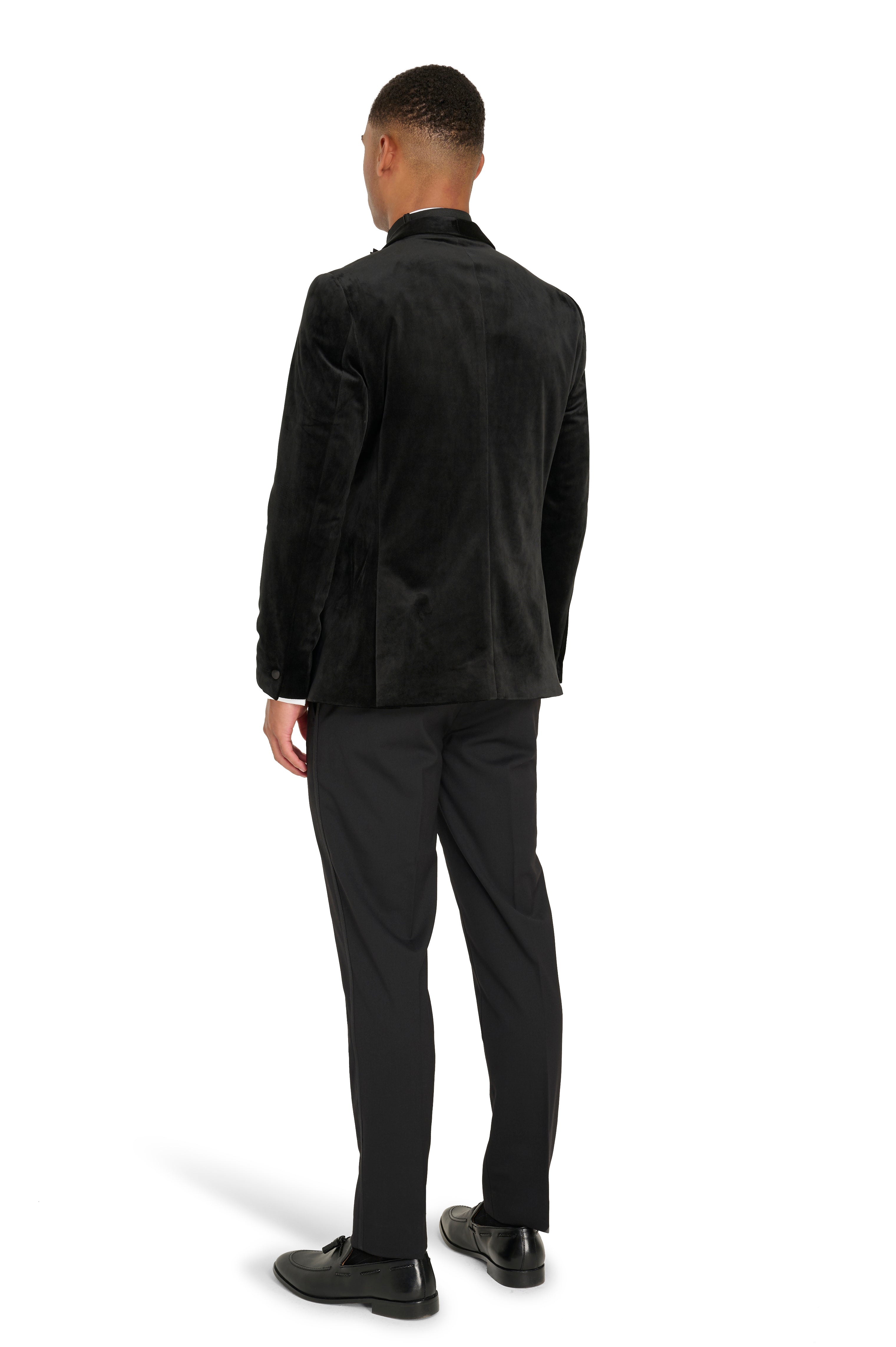 Leo Velvet Tuxedo Dinner Jacket with Shawl Lapel Detail in Black RRP £159