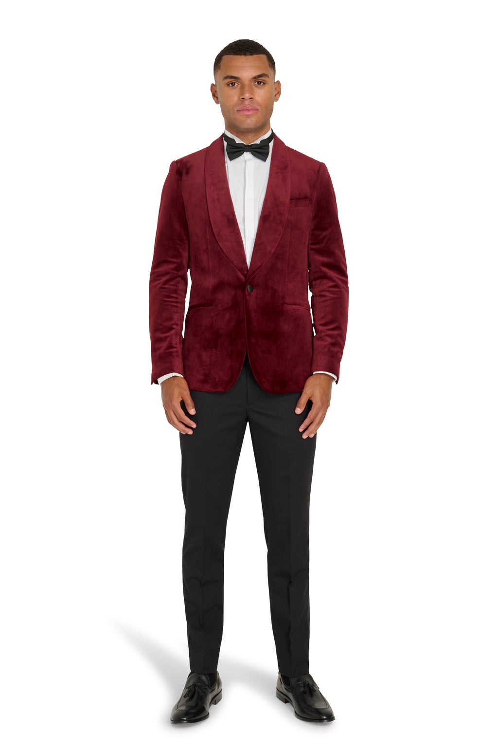 Leo Velvet Tuxedo Dinner Jacket with Shawl Lapel Detail in Burgundy  RRP £159