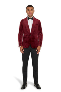 Leo Velvet Tuxedo Dinner Jacket with Shawl Lapel Detail in Burgundy  RRP £159