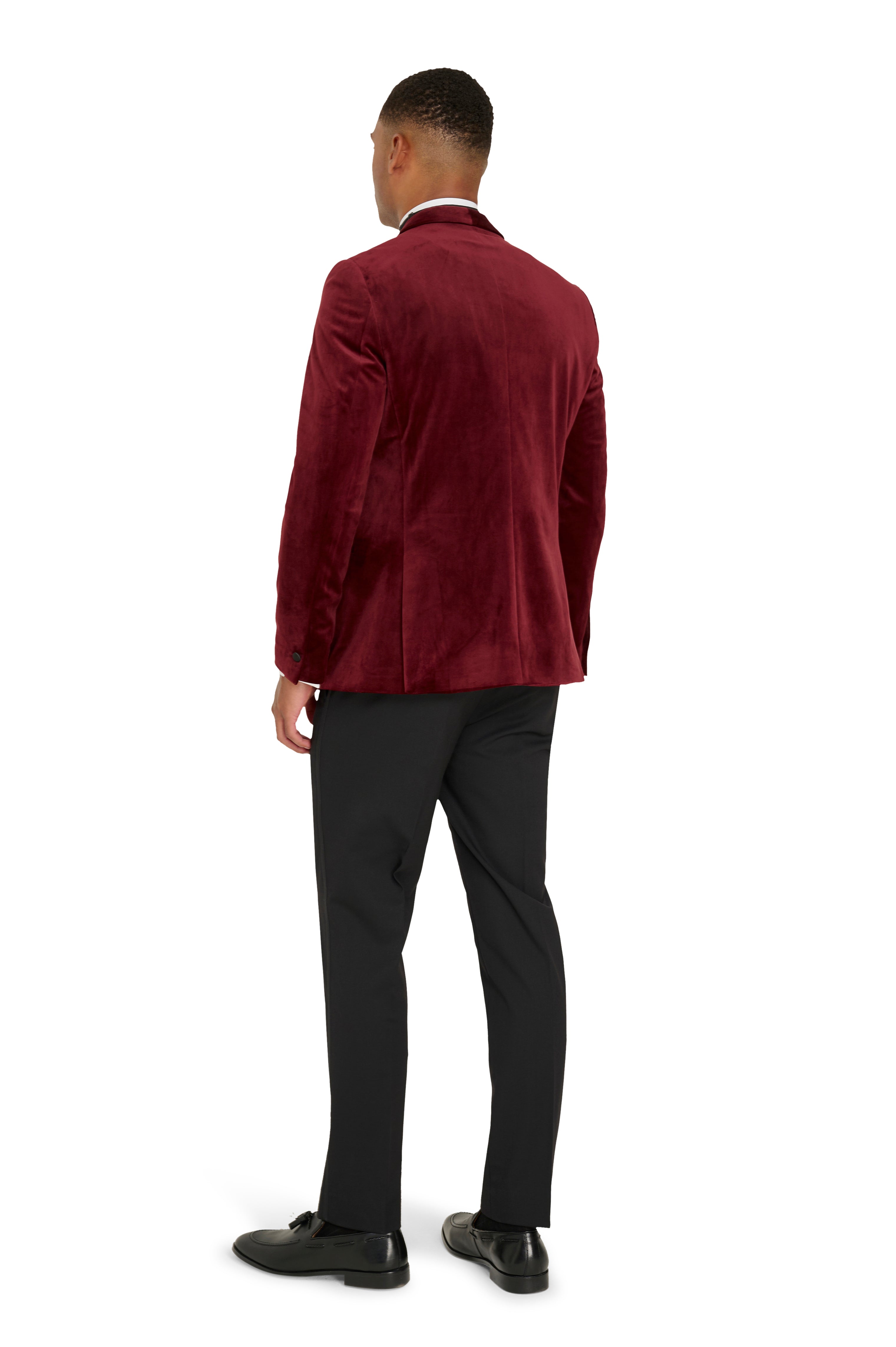 Leo Velvet Tuxedo Dinner Jacket with Shawl Lapel Detail in Burgundy  RRP £159