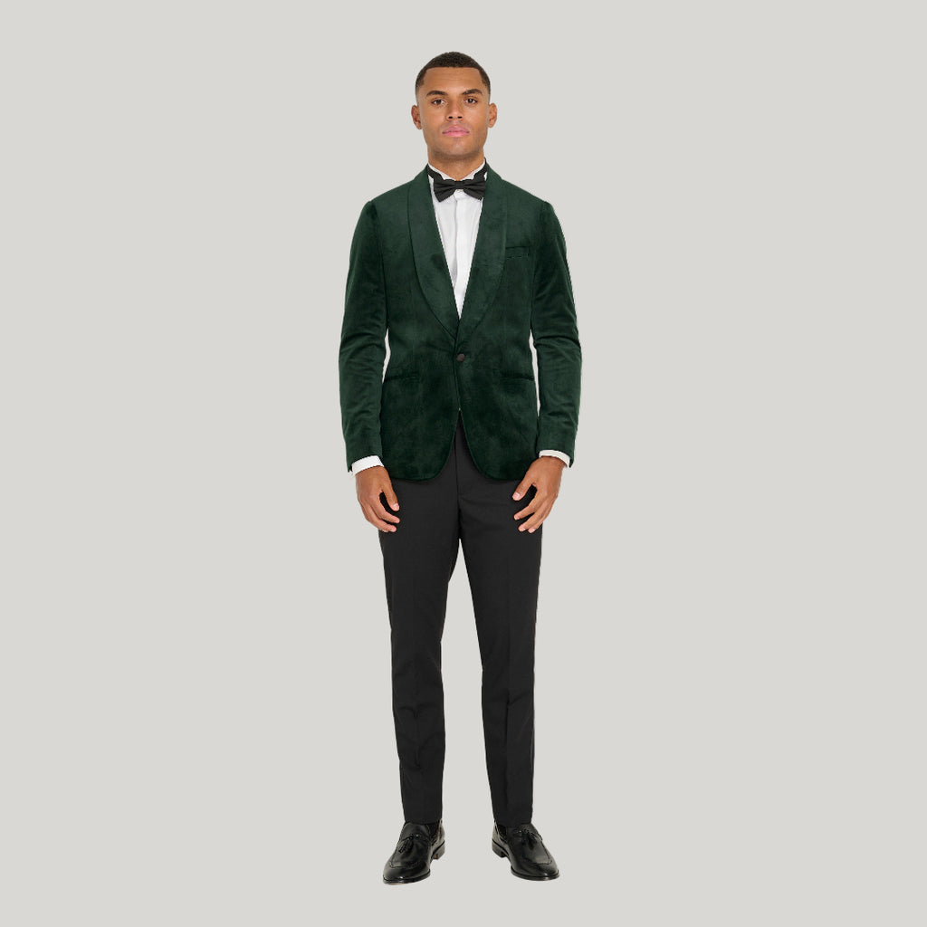 Leo Velvet Tuxedo Dinner Jacket with Shawl Lapel Detail in Emerald Green RRP £159