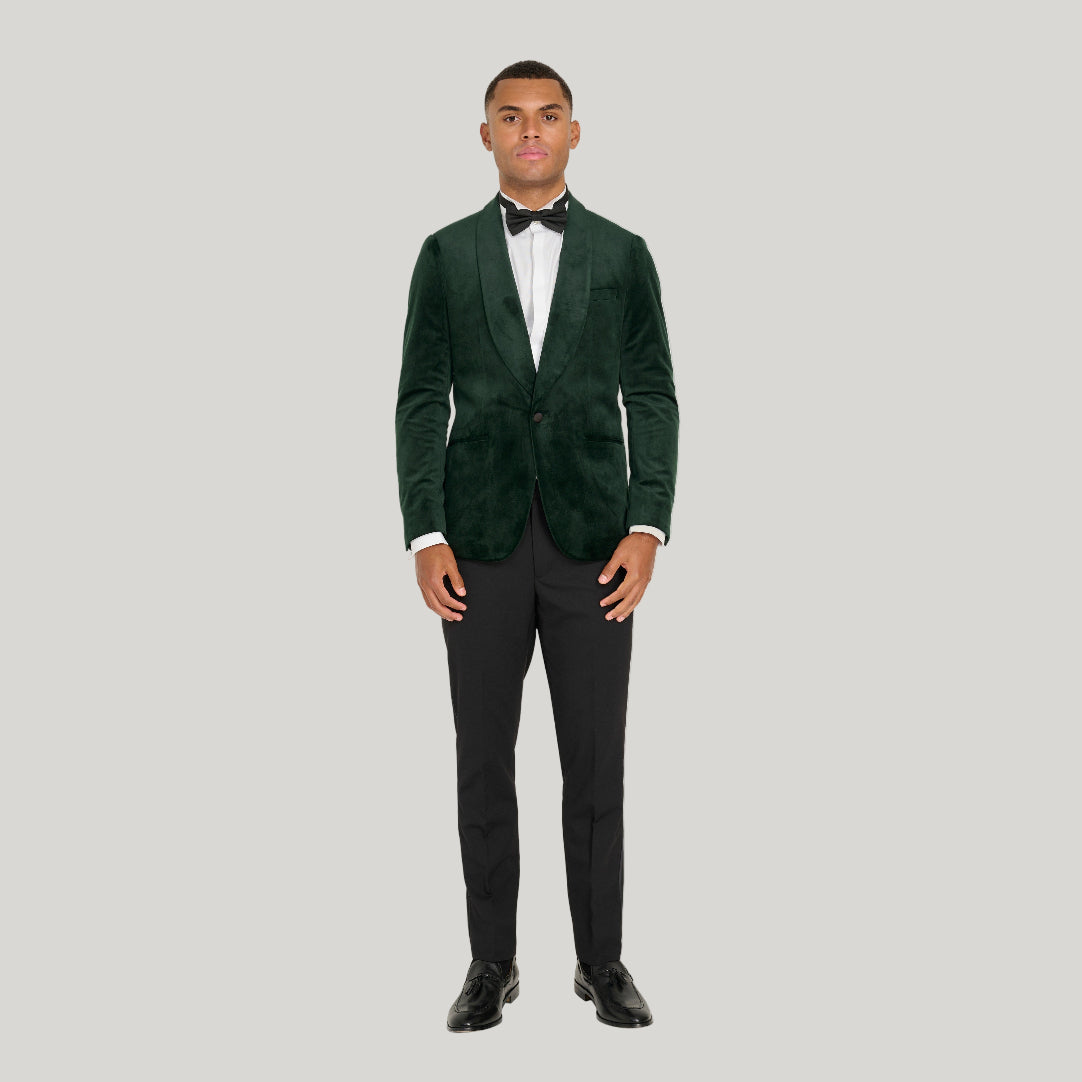 Leo Velvet Tuxedo Dinner Jacket with Shawl Lapel Detail in Emerald Green RRP £159