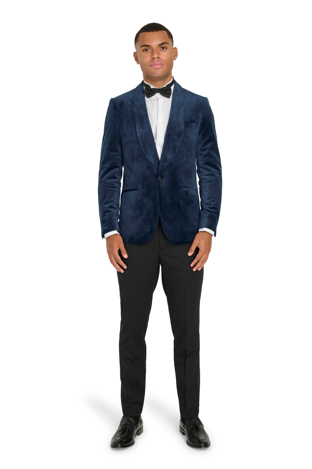 Leo Velvet Tuxedo Dinner Jacket with Shawl Lapel Detail in Navy RRP £159