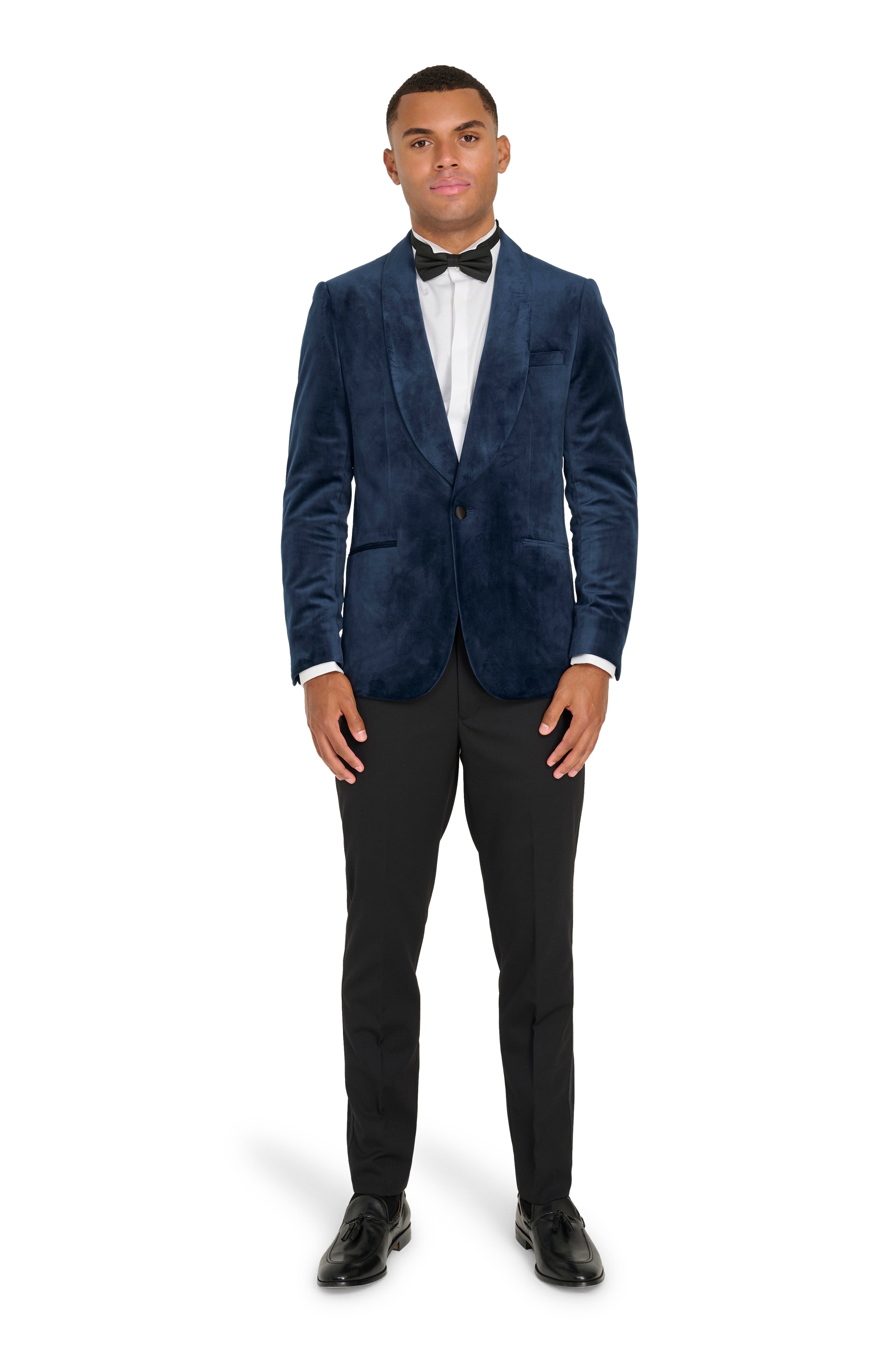 Leo Velvet Tuxedo Dinner Jacket with Shawl Lapel Detail in Navy RRP £159