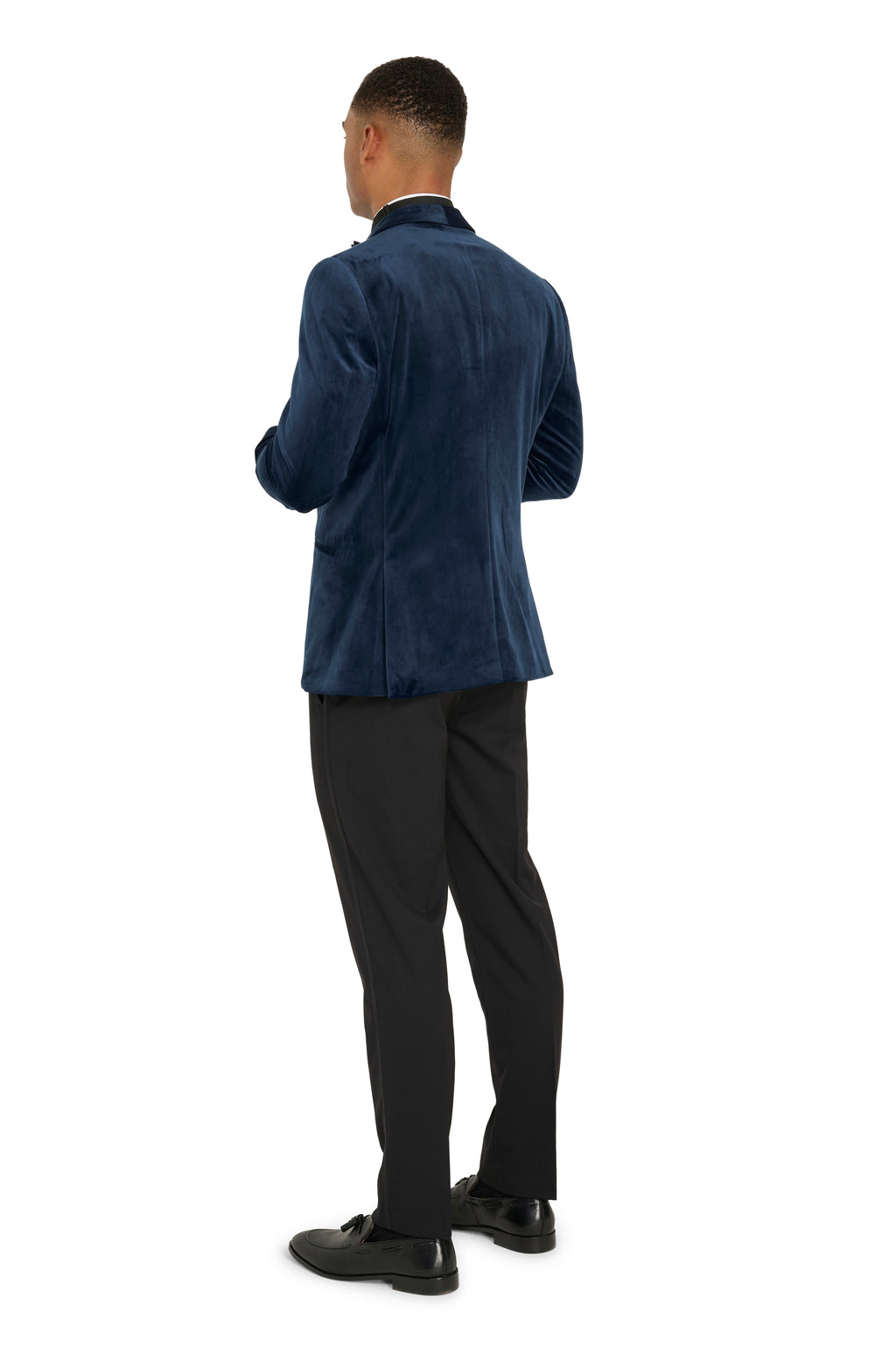 Leo Velvet Tuxedo Dinner Jacket with Shawl Lapel Detail in Navy RRP £159