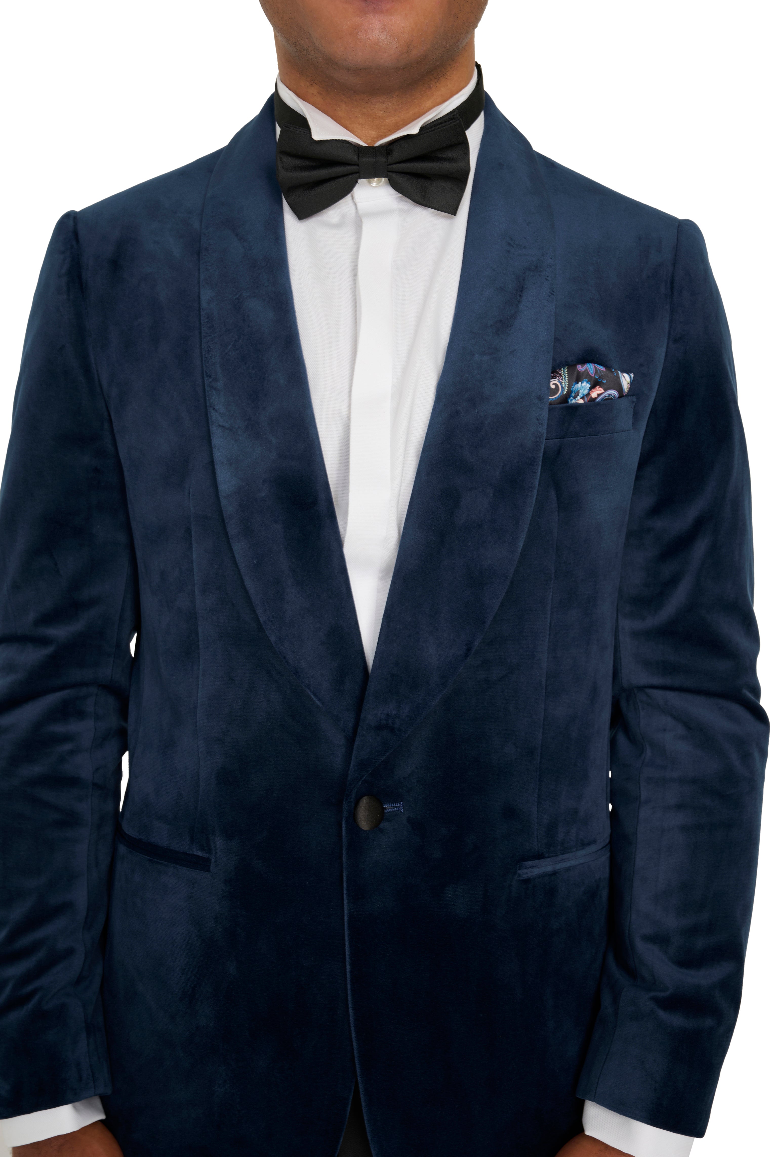 Leo Velvet Tuxedo Dinner Jacket with Shawl Lapel Detail in Navy RRP £159