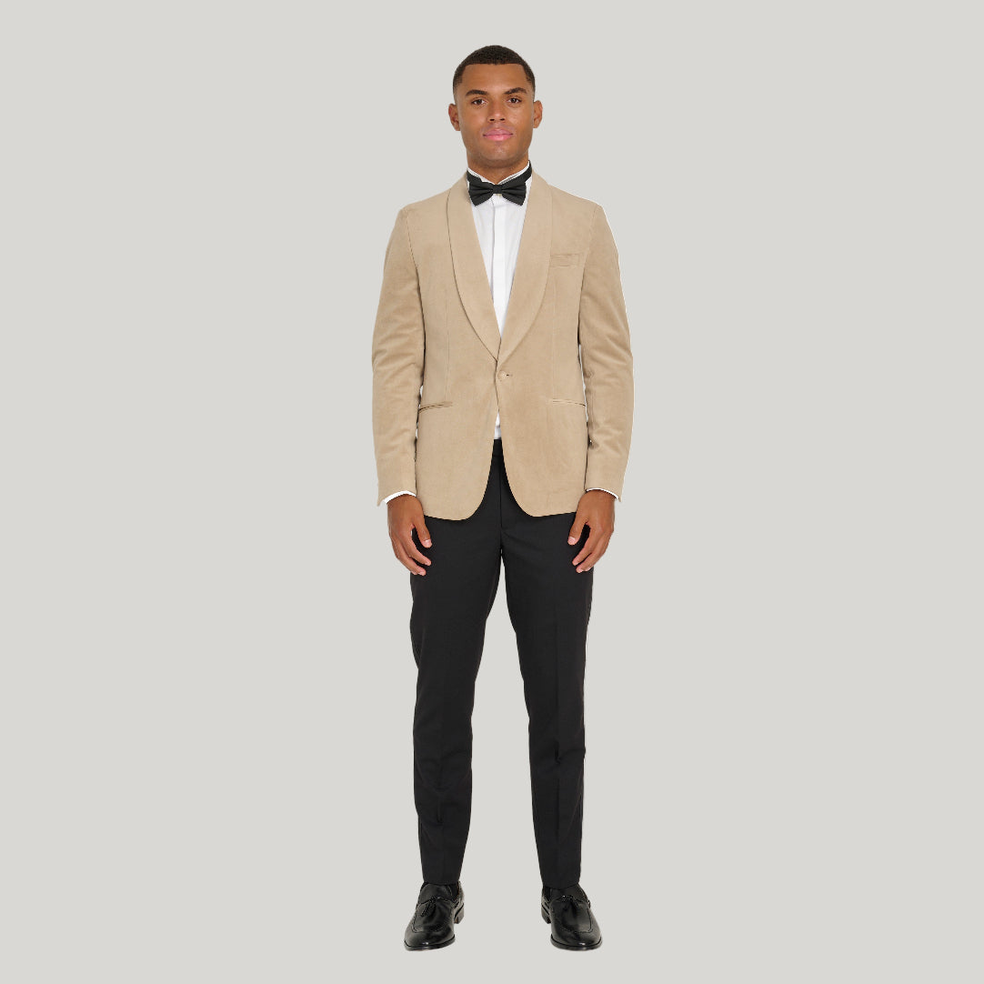 Leo Velvet Tuxedo Dinner Jacket with Shawl Lapel Detail in Taupe RRP £159
