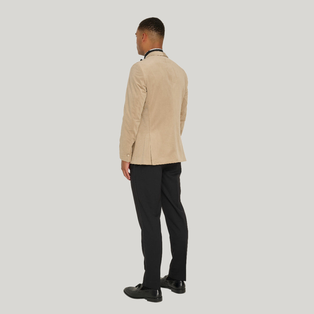 Leo Velvet Tuxedo Dinner Jacket with Shawl Lapel Detail in Taupe RRP £159