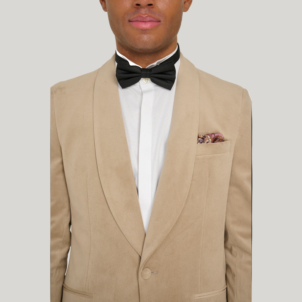 Leo Velvet Tuxedo Dinner Jacket with Shawl Lapel Detail in Taupe RRP £159