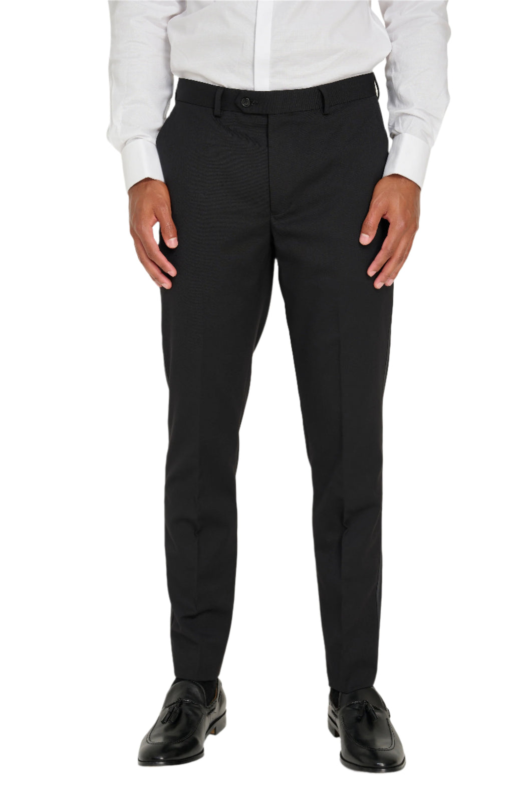 Leo Tuxedo Dinner Trousers with Satin Stripe Detail in Black RRP £89