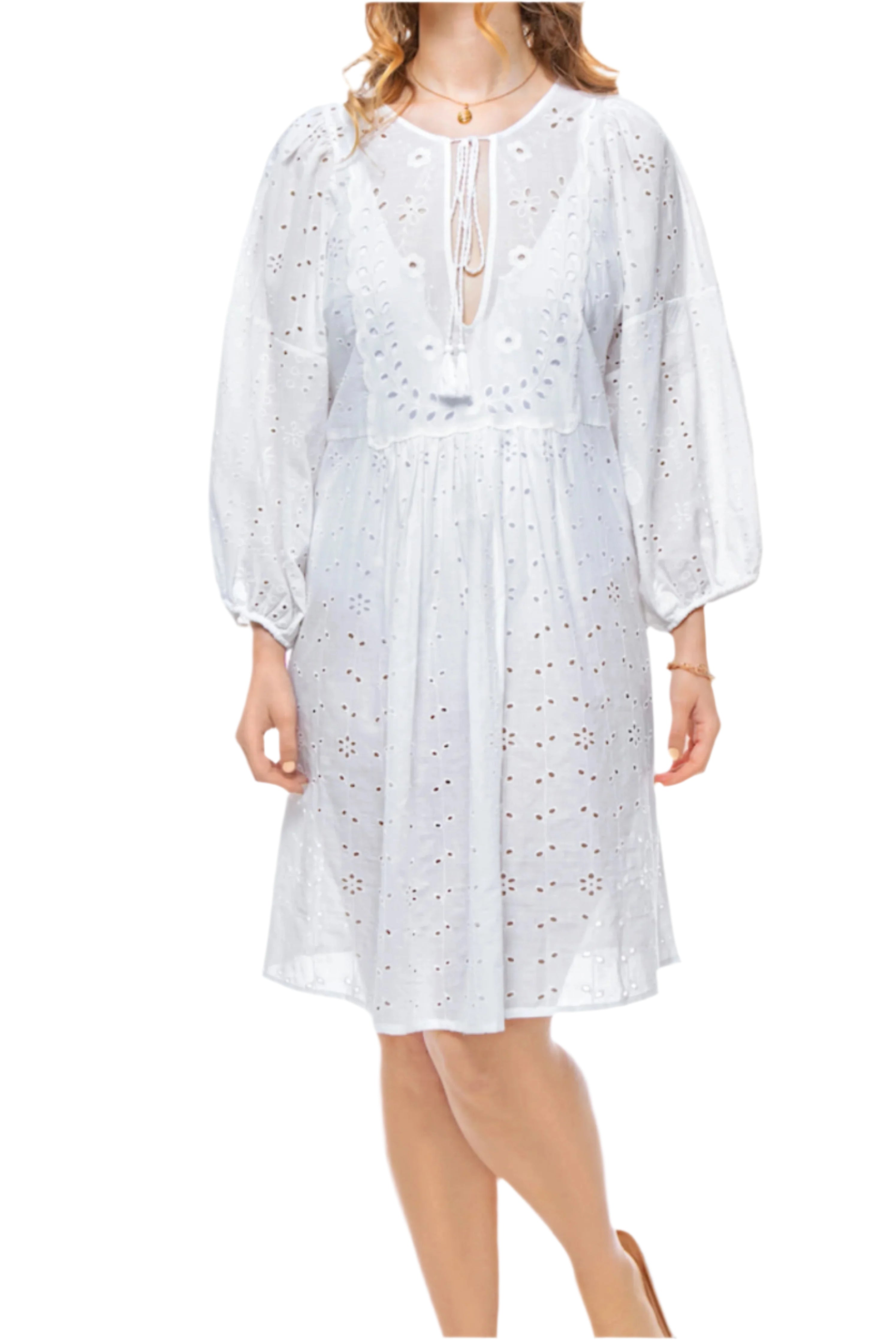 Elle Jane Embroidery Anglaise Beach Dress in White RRP £99