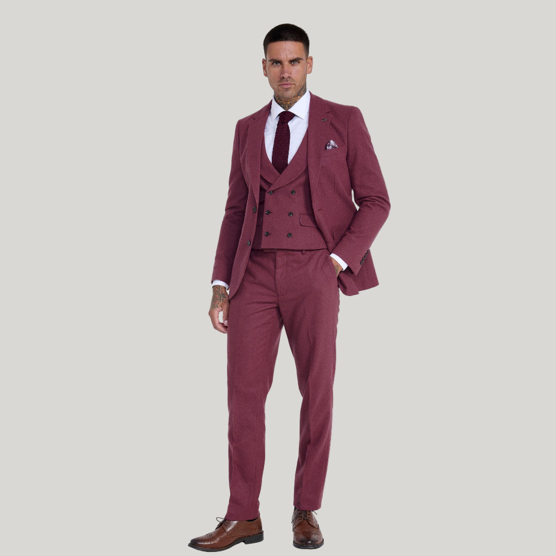 Eton Wool Tweed Three Piece Slim Fit Suit in Winter Berry RRP 299