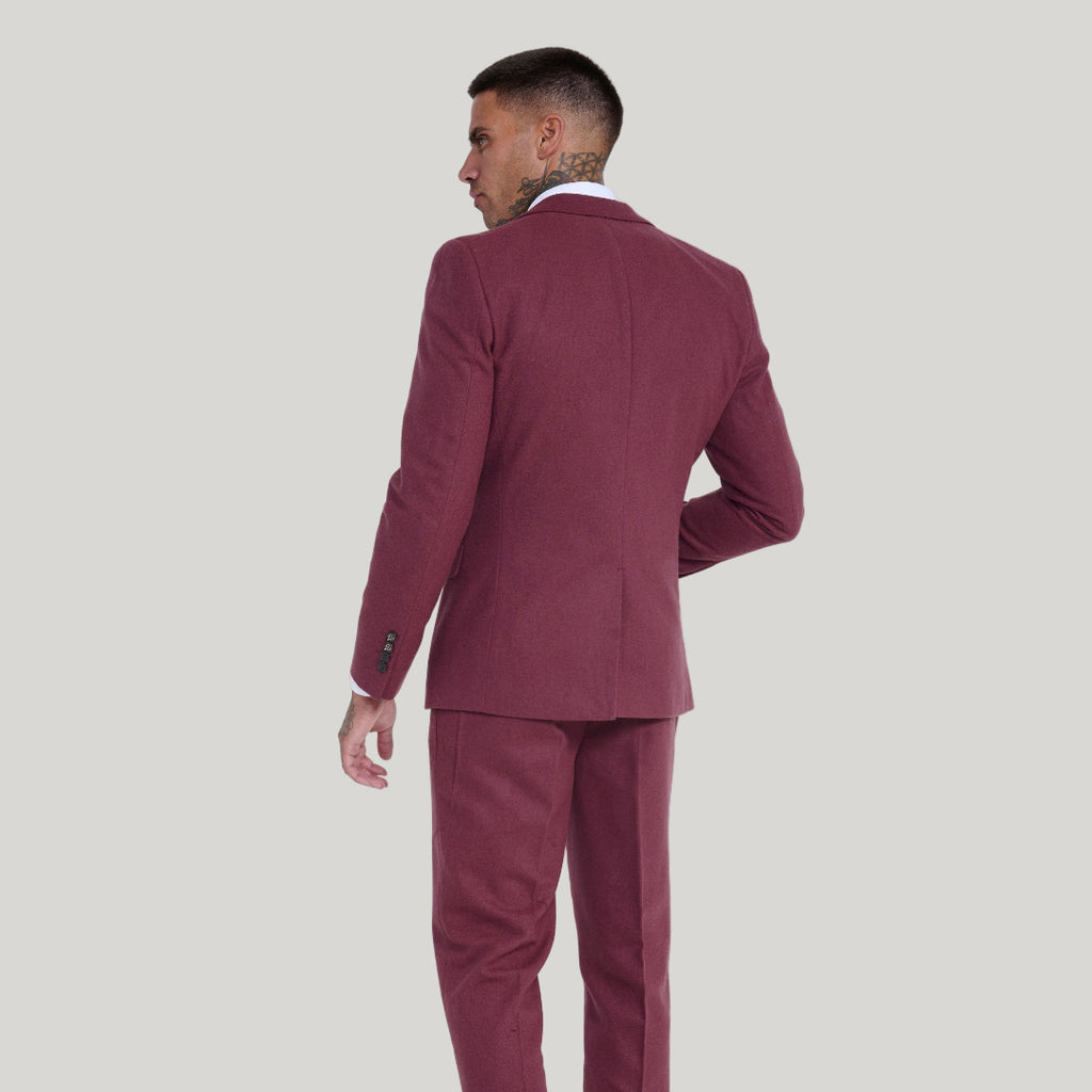 Eton Wool Tweed Three Piece Slim Fit Suit in Winter Berry RRP 299