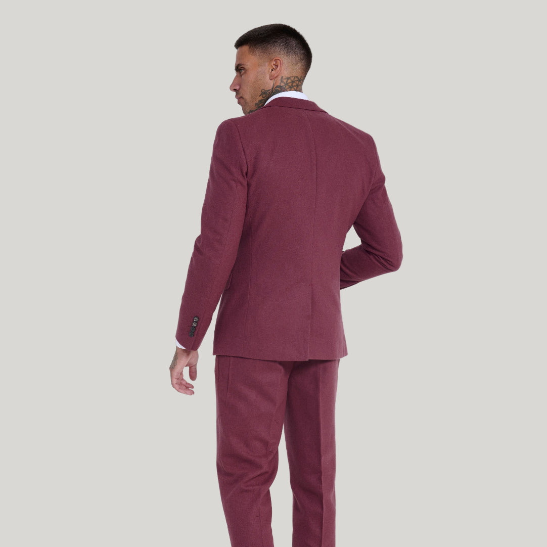Eton Wool Tweed Three Piece Slim Fit Suit in Winter Berry RRP 299