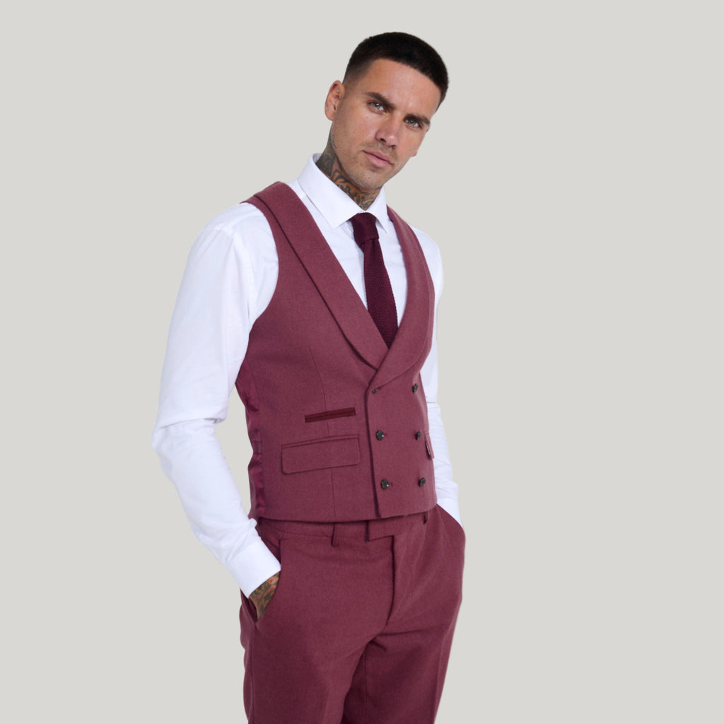 Eton Wool Tweed Three Piece Slim Fit Suit in Winter Berry RRP 299