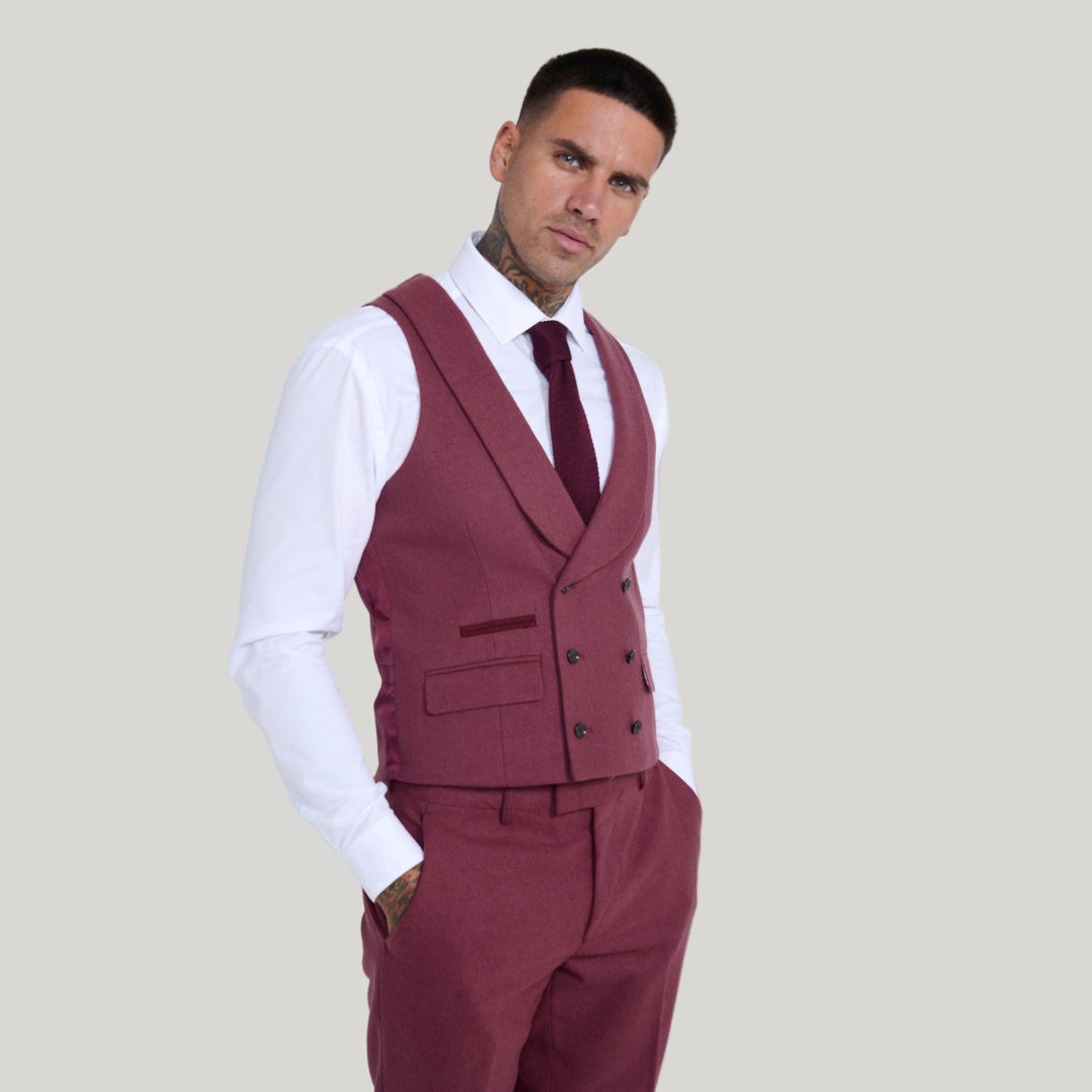 Eton Wool Tweed Three Piece Slim Fit Suit in Winter Berry RRP 299