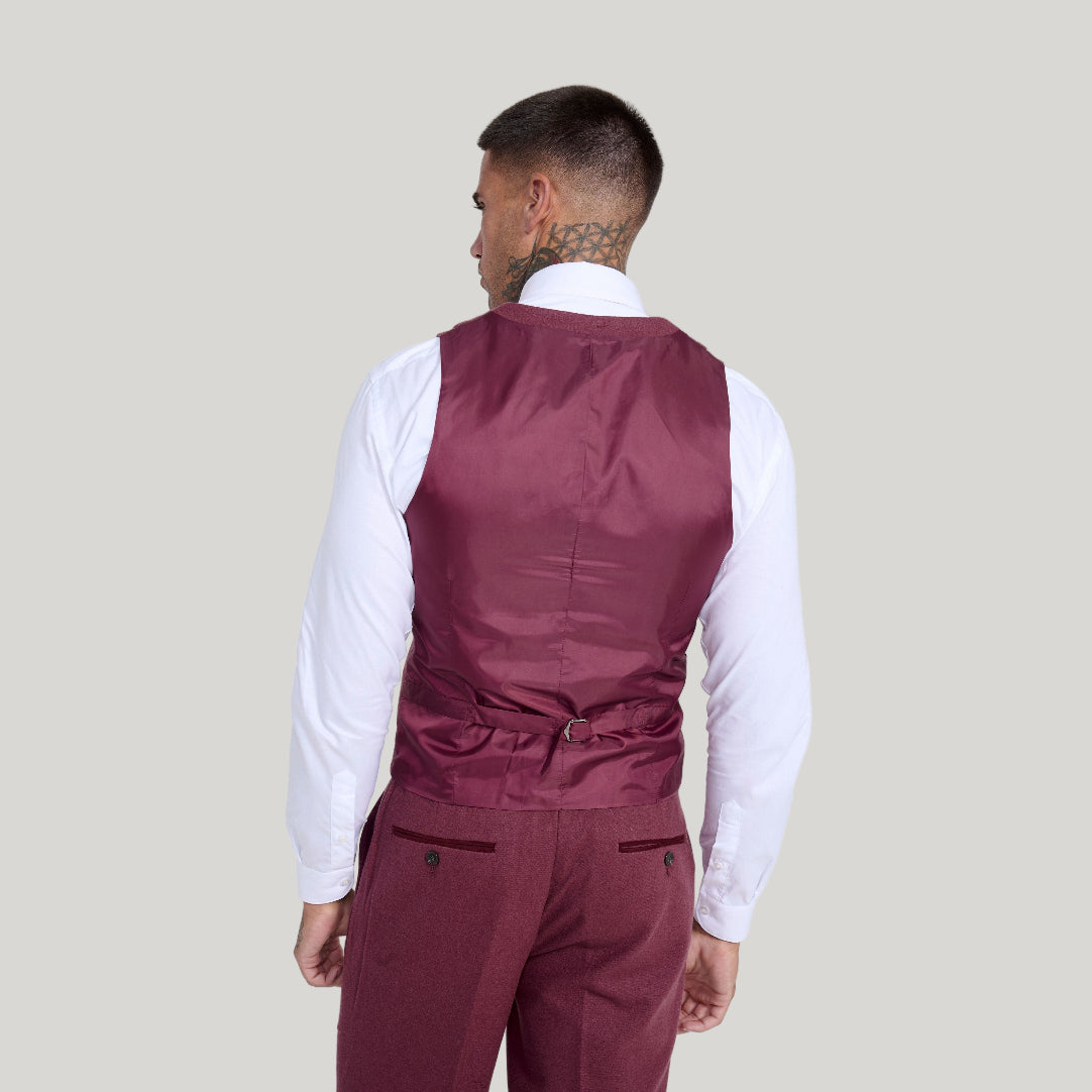 Eton Wool Tweed Three Piece Slim Fit Suit in Winter Berry RRP 299