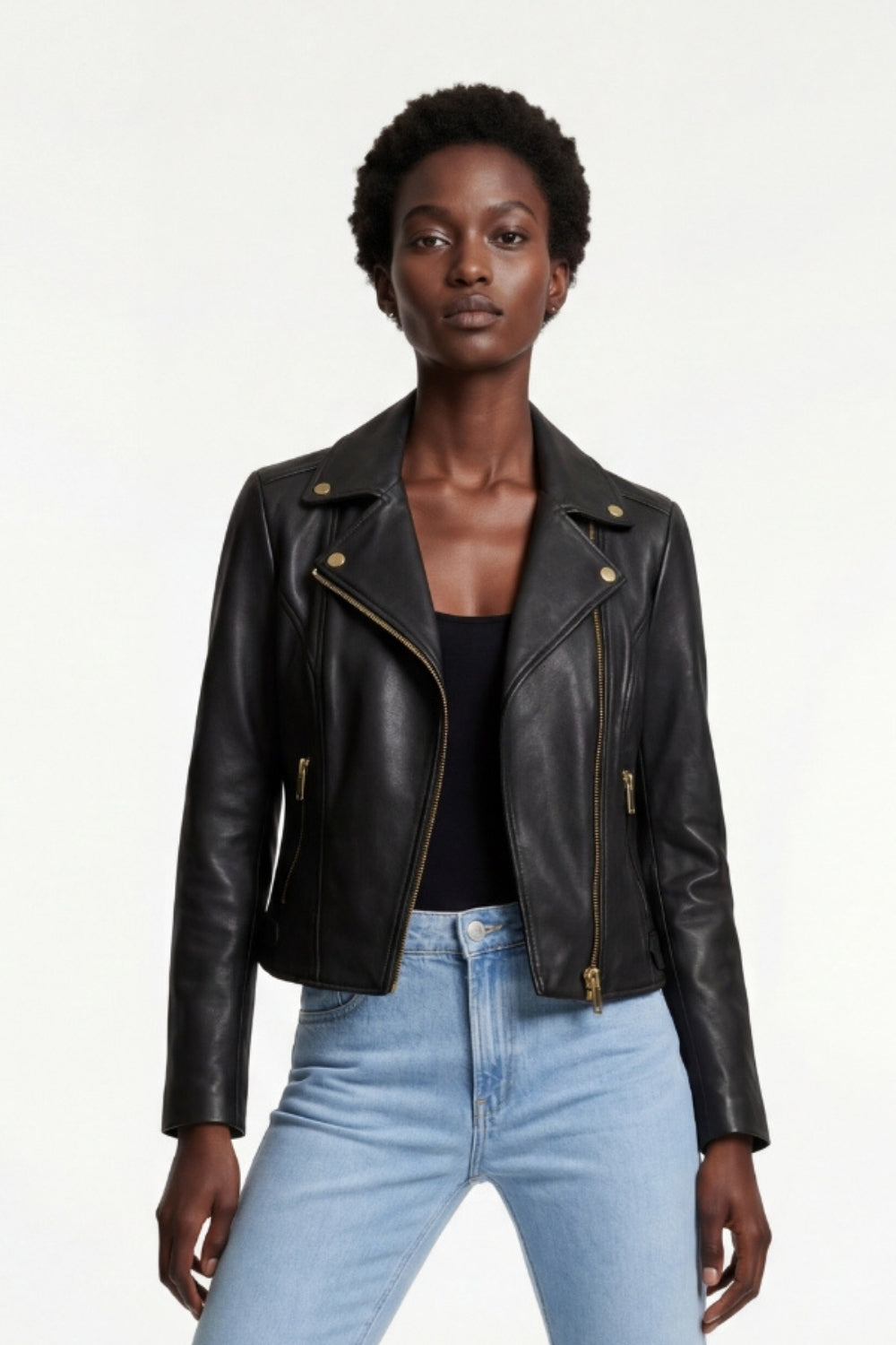 Leather Biker Jacket in Black RRP £259