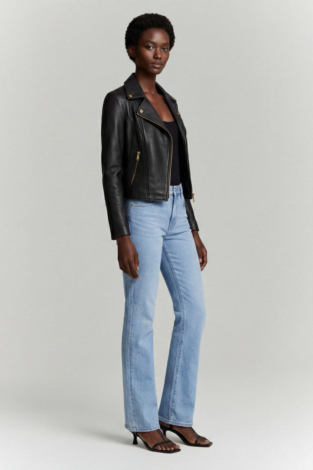 Leather Biker Jacket in Black RRP £259