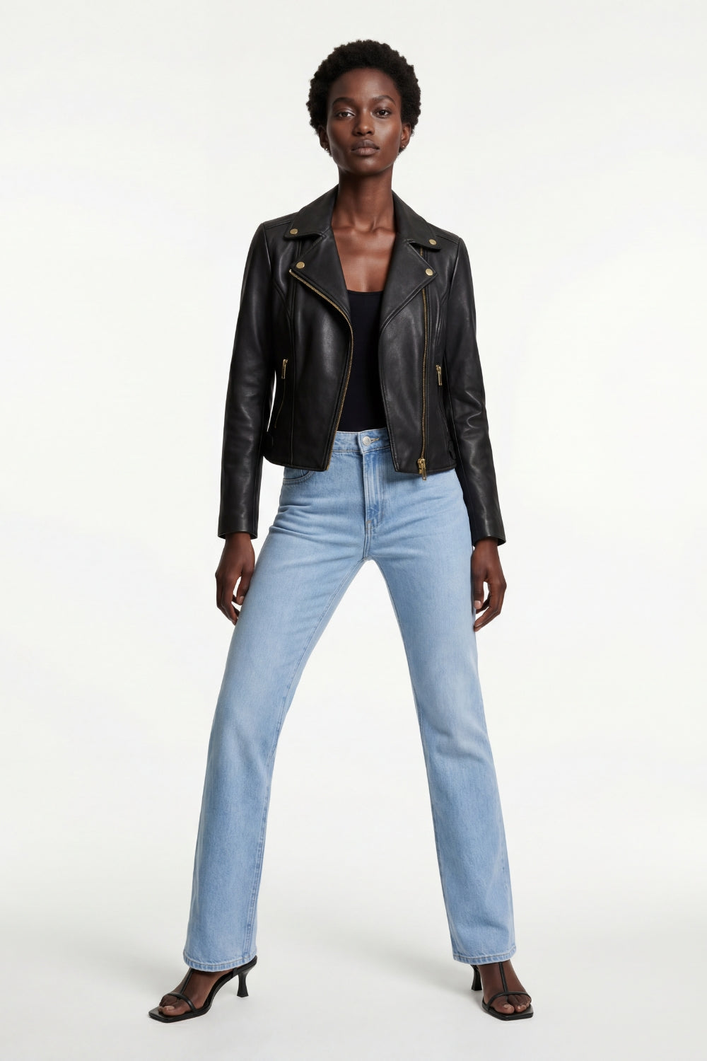 Florence Leather Biker Jacket in Black RRP £259